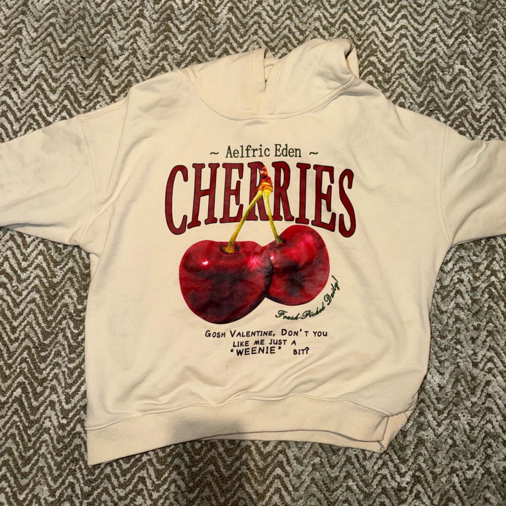 Aelfric Eden Cream Hoodie with Red Cherry Design